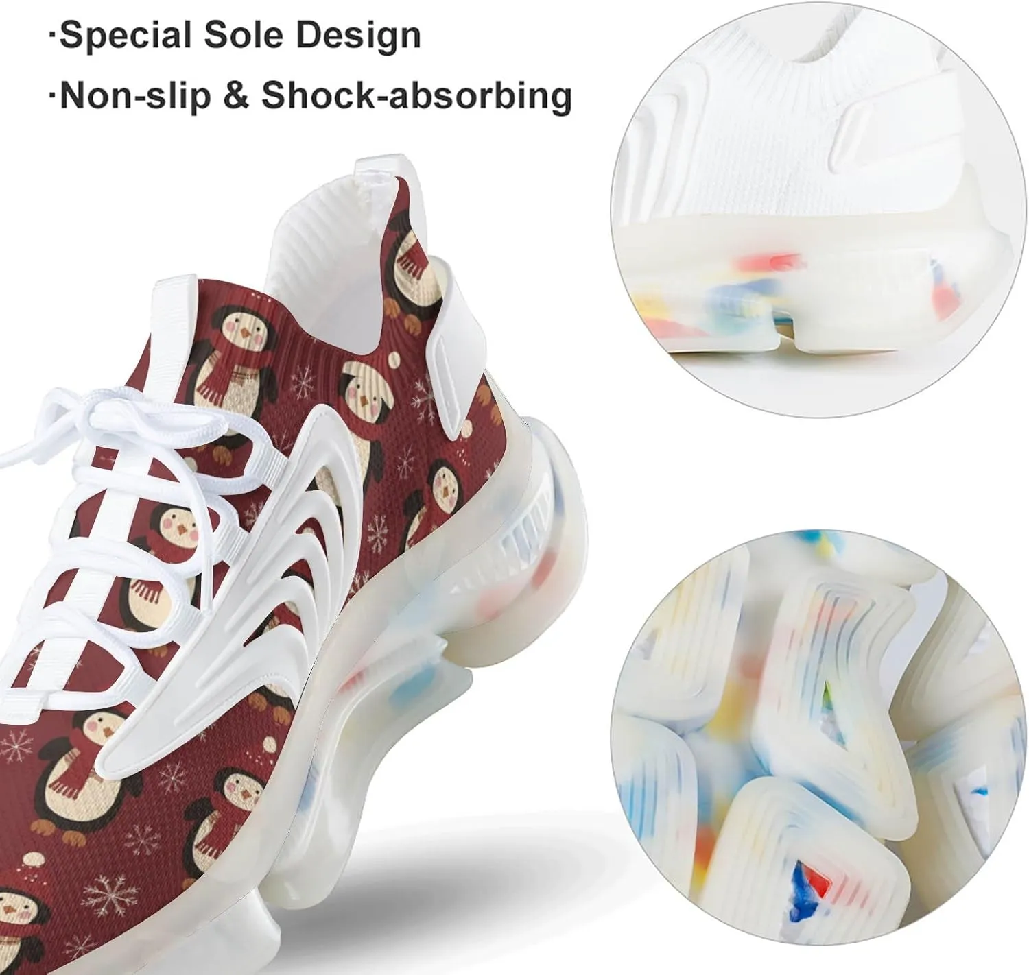 Cute Penguin in Christmas Sweater Men's Running Shoes Lightweight Walking Shoe Breathable Sneaker