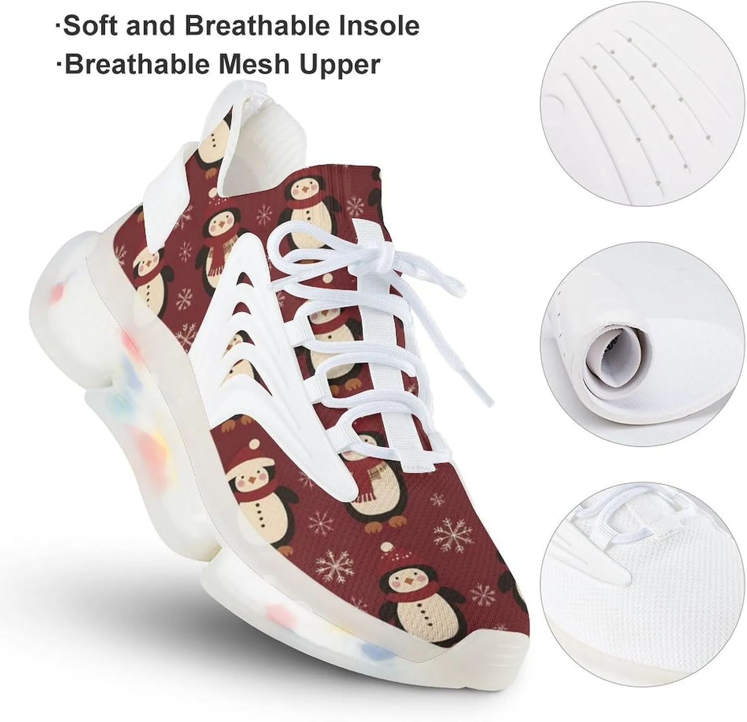 Cute Penguin in Christmas Sweater Men's Running Shoes Lightweight Walking Shoe Breathable Sneaker