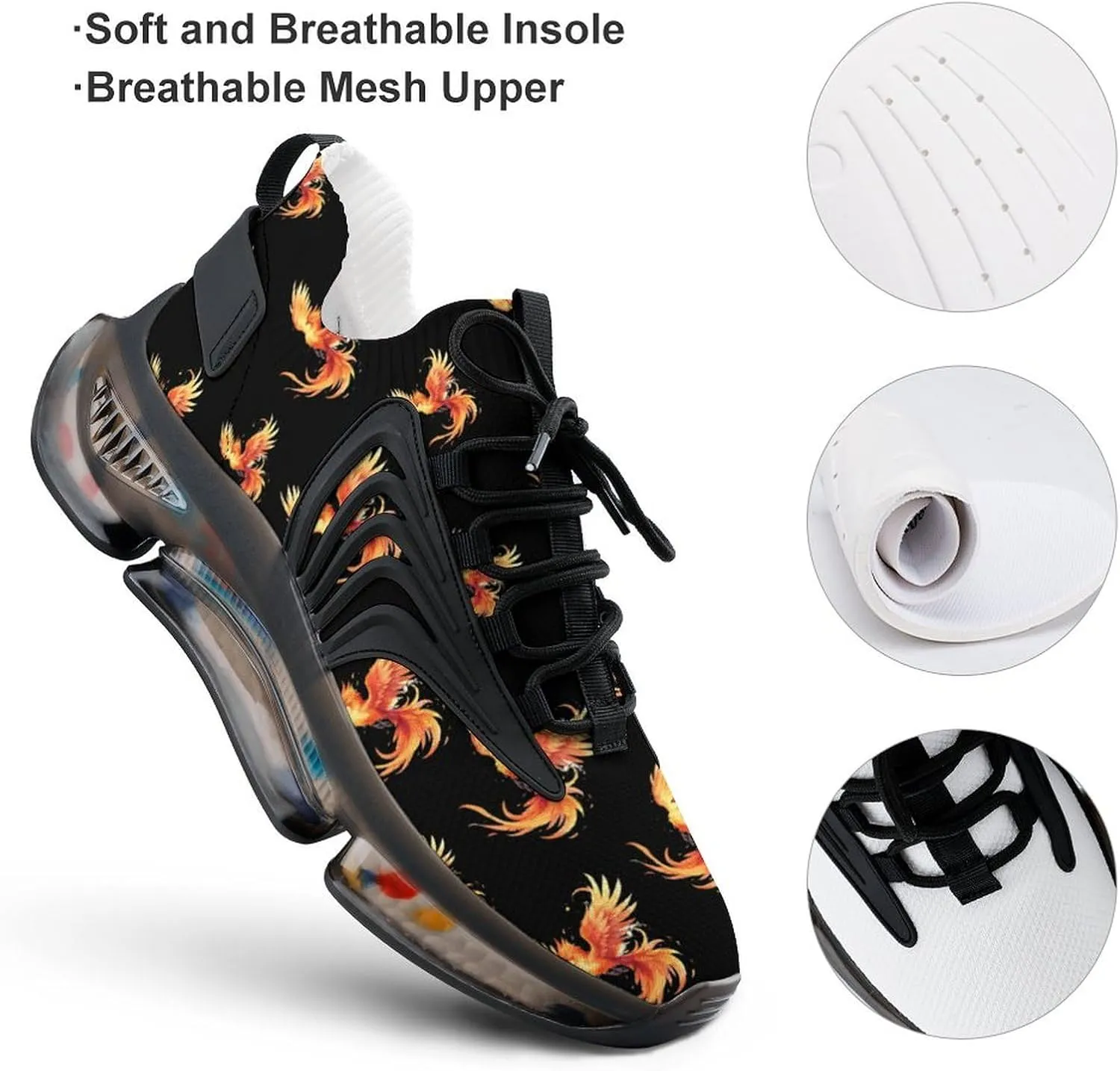 Cute Phoenix Men's Running Shoes Walking Sneakers Lightweight Breathable Shoes for Gym Hiking