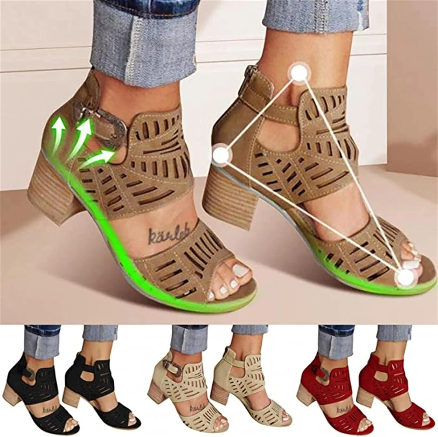 Cute Sandals For Women Dressy,Womens Low Mid Square Heel Ankle Strap Sandal Open Toe Summer Strappy Chunky Block Sandals
