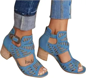 Cute Sandals For Women Dressy,Womens Low Mid Square Heel Ankle Strap Sandal Open Toe Summer Strappy Chunky Block Sandals