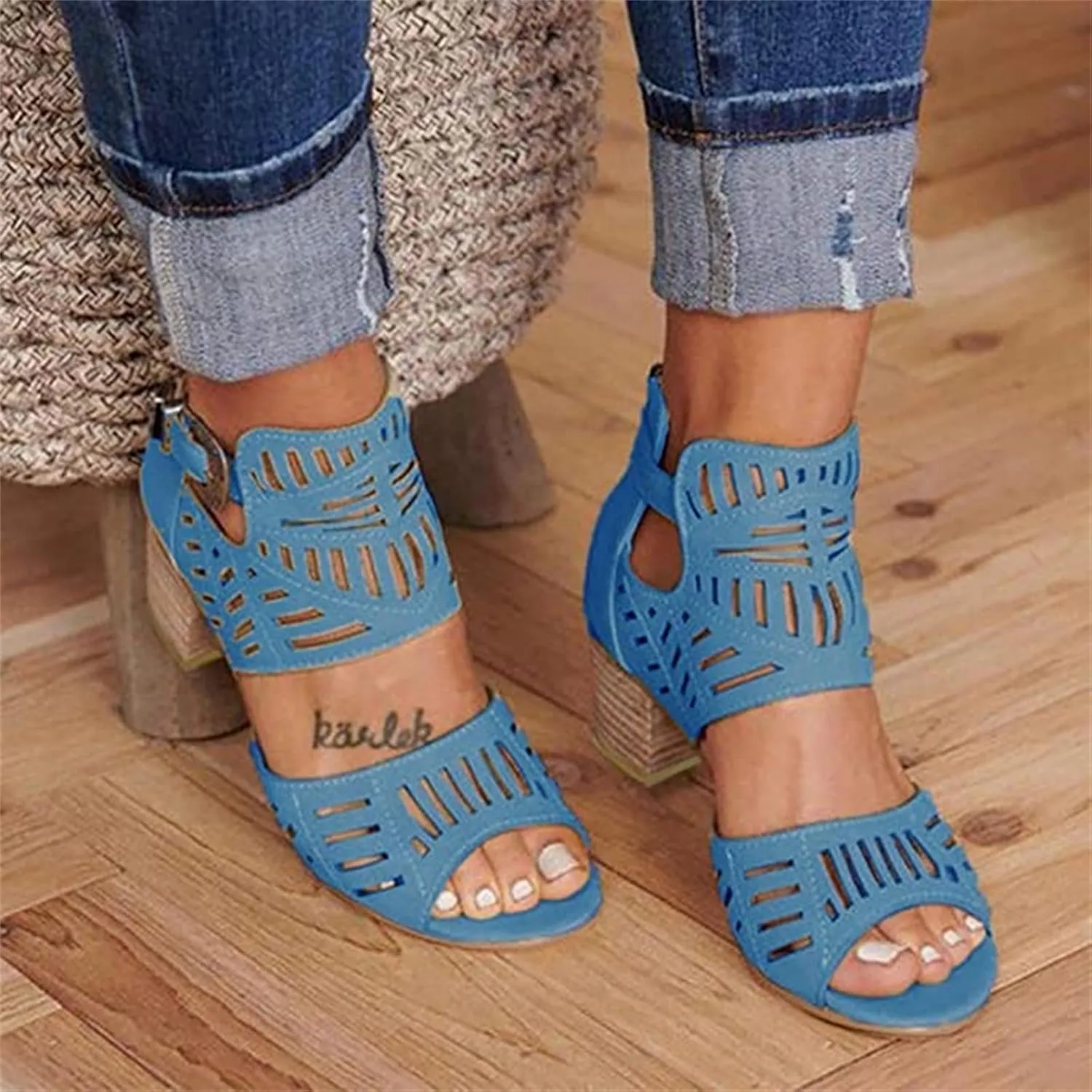 Cute Sandals For Women Dressy,Womens Low Mid Square Heel Ankle Strap Sandal Open Toe Summer Strappy Chunky Block Sandals