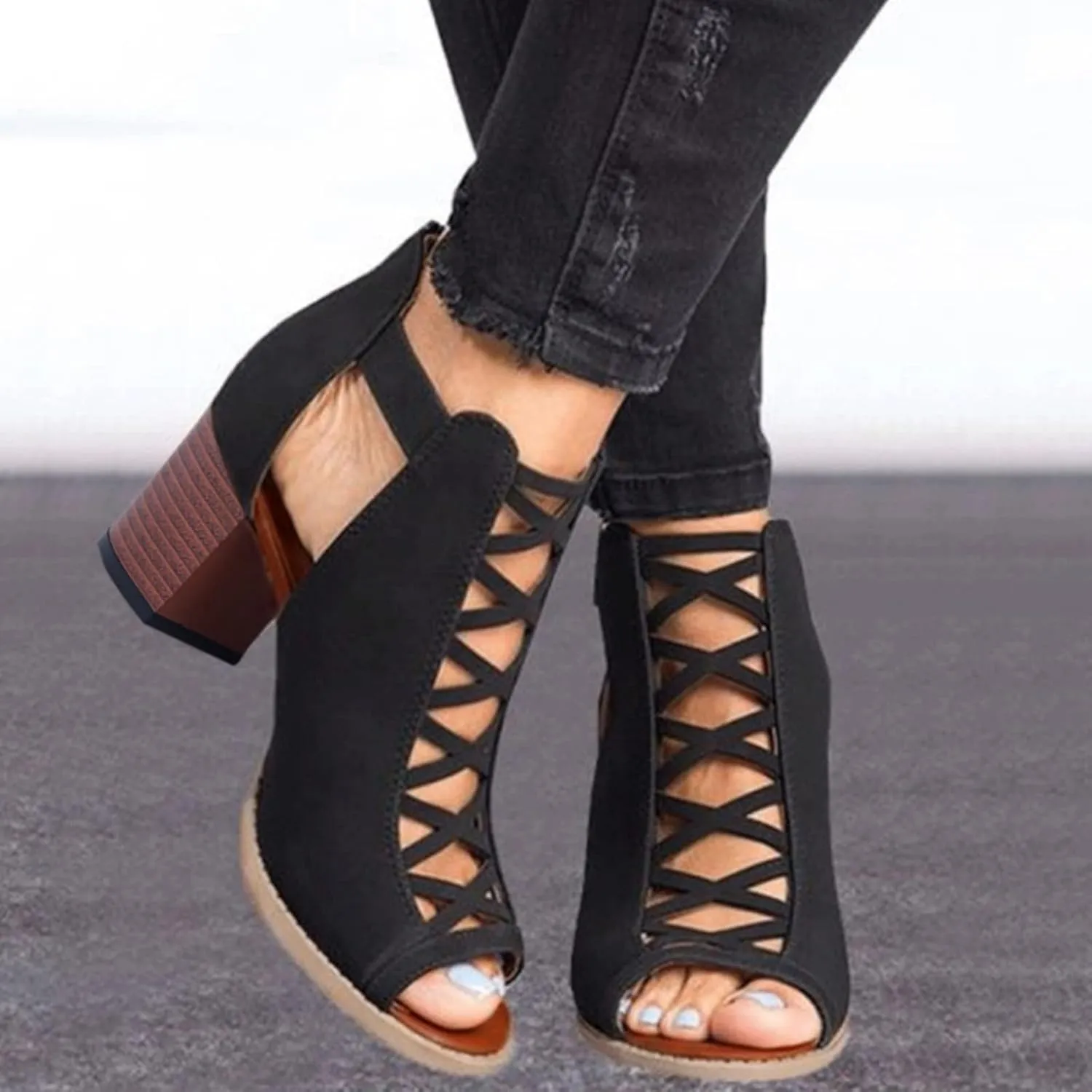 Eduavar Espadrille Sandals for Women, Sandals Women Casual Summer Heel Sandals Peep Toe Cutout Sandals with Ankle Strap
