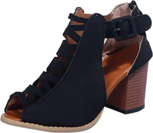 Eduavar Espadrille Sandals for Women, Sandals Women Casual Summer Heel Sandals Peep Toe Cutout Sandals with Ankle Strap