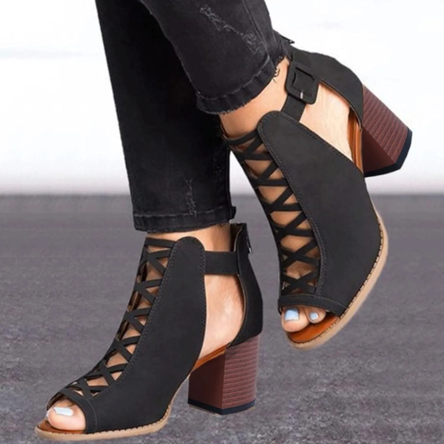 Eduavar Espadrille Sandals for Women, Sandals Women Casual Summer Heel Sandals Peep Toe Cutout Sandals with Ankle Strap