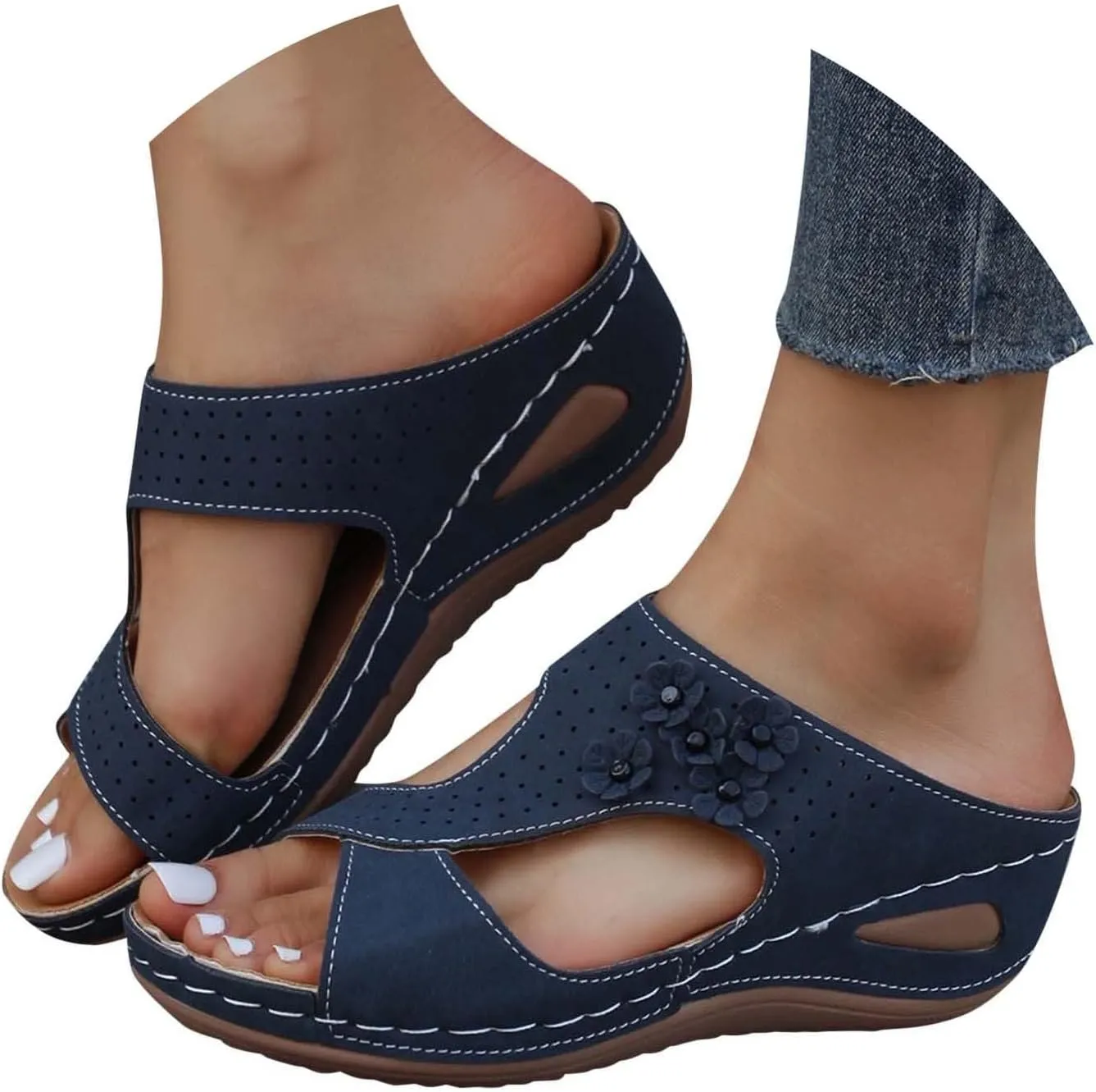 Eduavar Orthopedic Sandals for Women, Womens Sandals Casual Summer Low Wedge Sandals Breathable Open Toe Walking Sandals