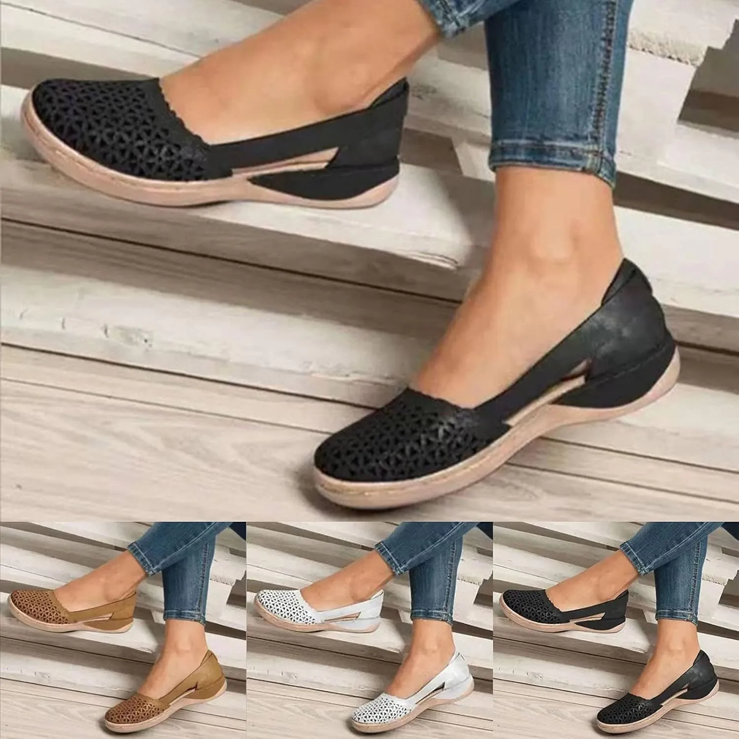 Eduavar Sandalias para Mujer, Sandals for Women Dressy Mule Hollow Out Slip On Shoes Orthotic Wedge Sandals