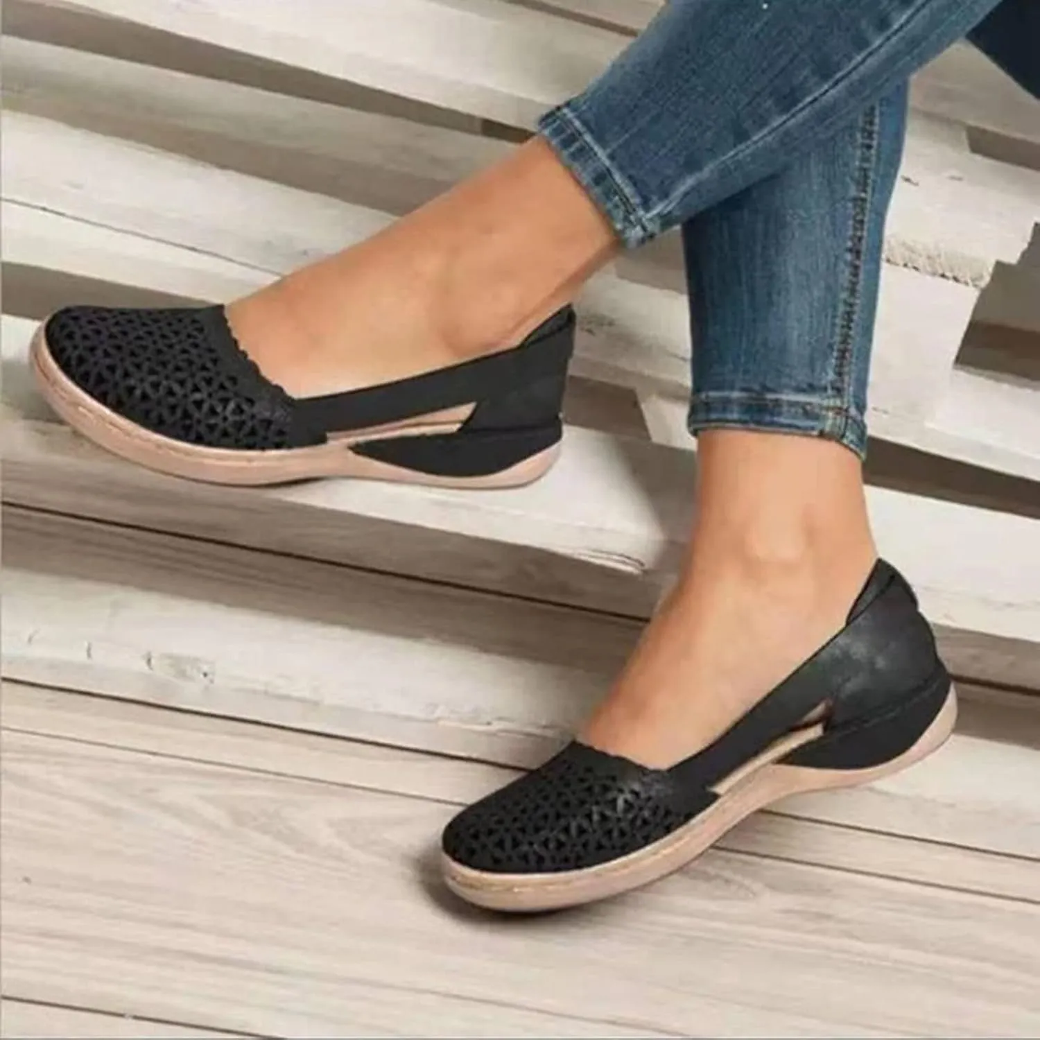 Eduavar Sandalias para Mujer, Sandals for Women Dressy Mule Hollow Out Slip On Shoes Orthotic Wedge Sandals