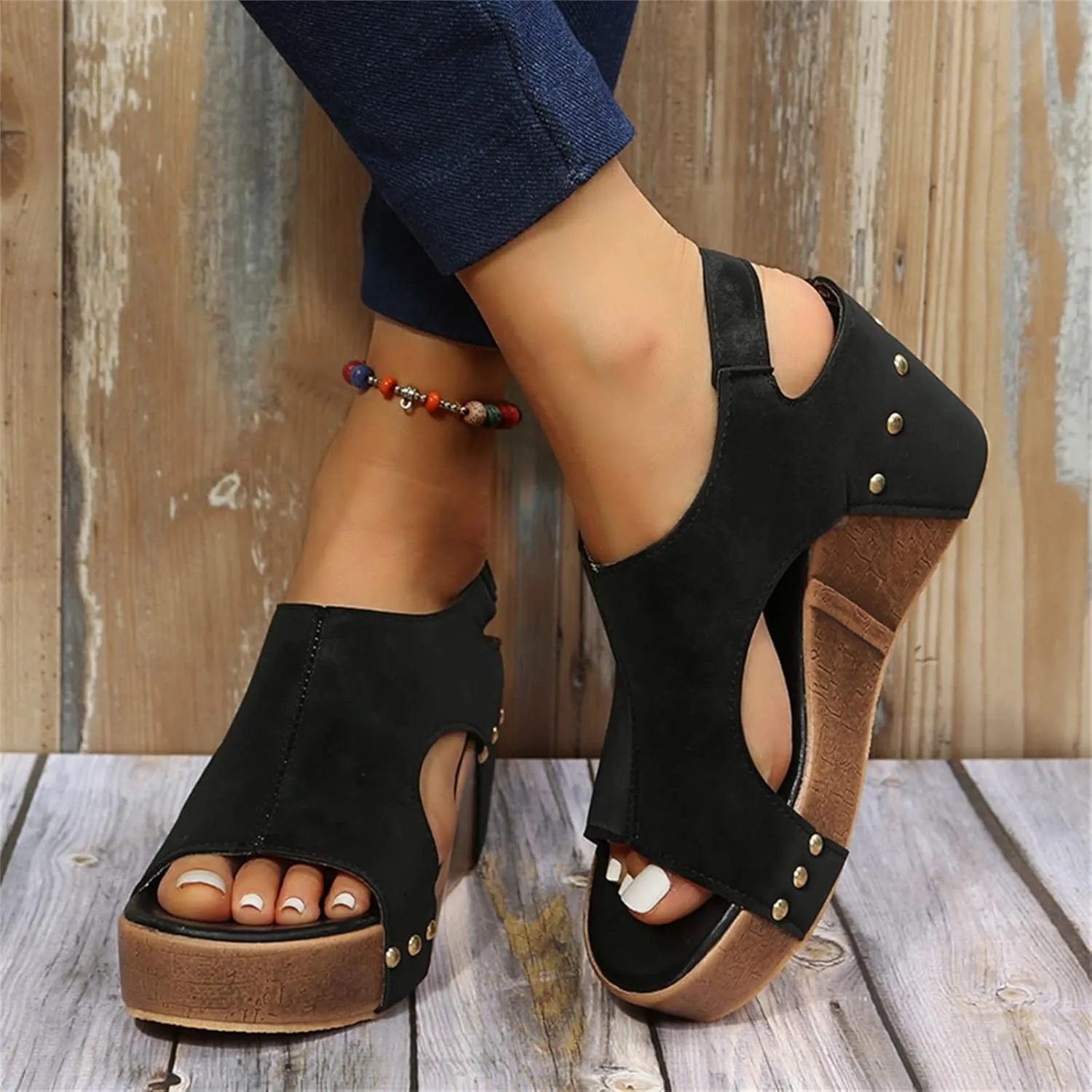 Eduavar Sandalias para Mujer, Women Sandals Dressy Leather Wedge Platform Sandals Open Toe Sandals Shoes