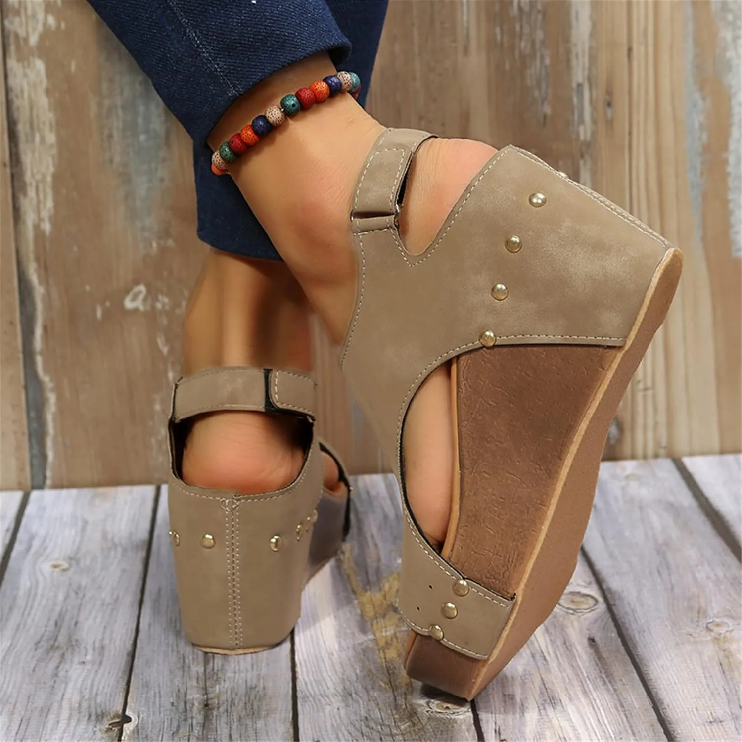 Eduavar Sandalias para Mujer, Women Sandals Dressy Leather Wedge Platform Sandals Open Toe Sandals Shoes