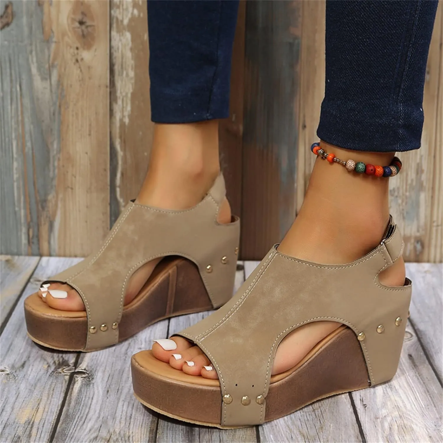 Eduavar Sandalias para Mujer, Women Sandals Dressy Leather Wedge Platform Sandals Open Toe Sandals Shoes