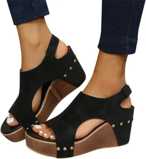 Eduavar Sandalias para Mujer, Women Sandals Dressy Leather Wedge Platform Sandals Open Toe Sandals Shoes