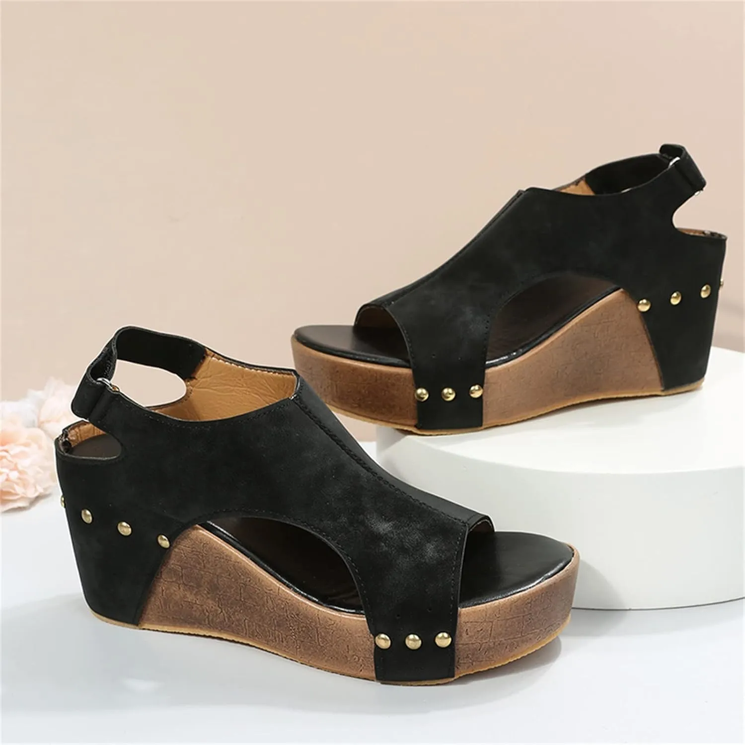 Eduavar Sandalias para Mujer, Women Sandals Dressy Leather Wedge Platform Sandals Open Toe Sandals Shoes