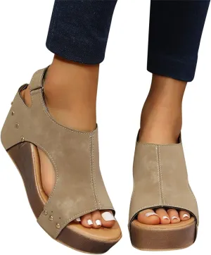 Eduavar Sandalias para Mujer, Women Sandals Dressy Leather Wedge Platform Sandals Open Toe Sandals Shoes