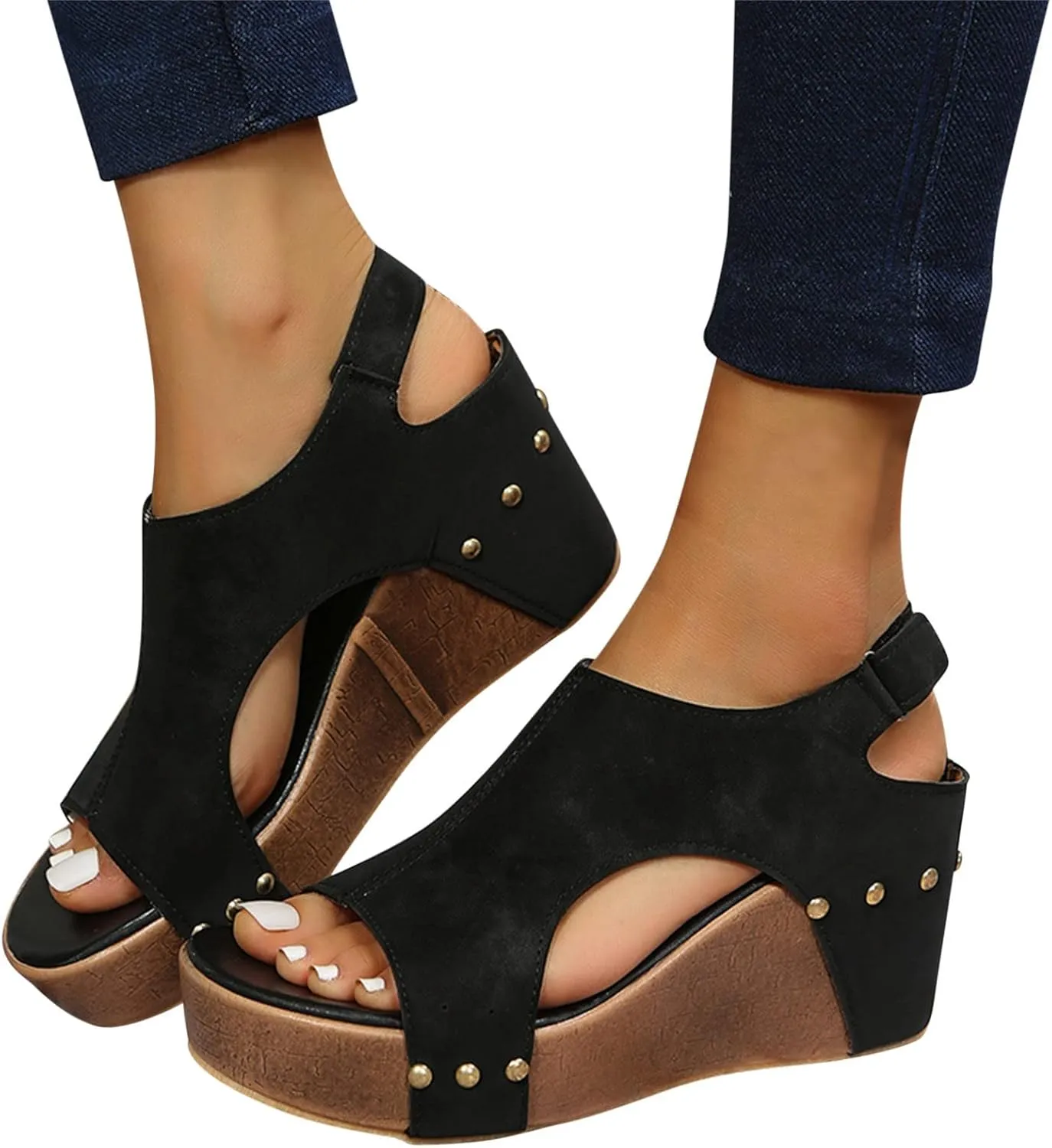 Eduavar Sandalias para Mujer, Women Sandals Dressy Leather Wedge Platform Sandals Open Toe Sandals Shoes