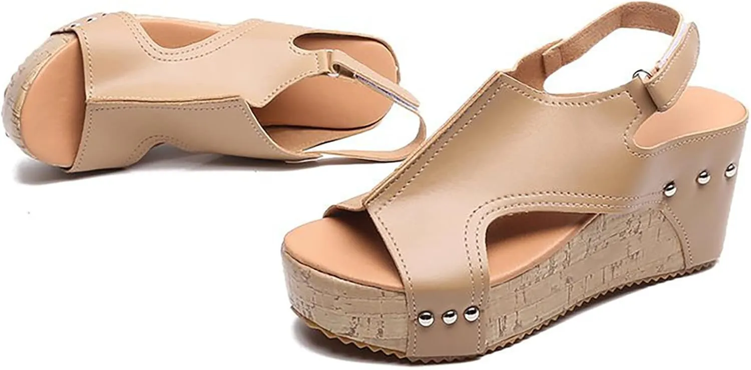 Eduavar Sandalias para Mujer, Women Sandals Dressy Leather Wedge Platform Sandals Open Toe Sandals Shoes