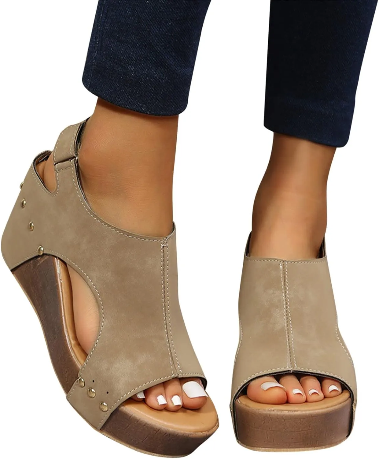 Eduavar Sandalias para Mujer, Women Sandals Dressy Leather Wedge Platform Sandals Open Toe Sandals Shoes