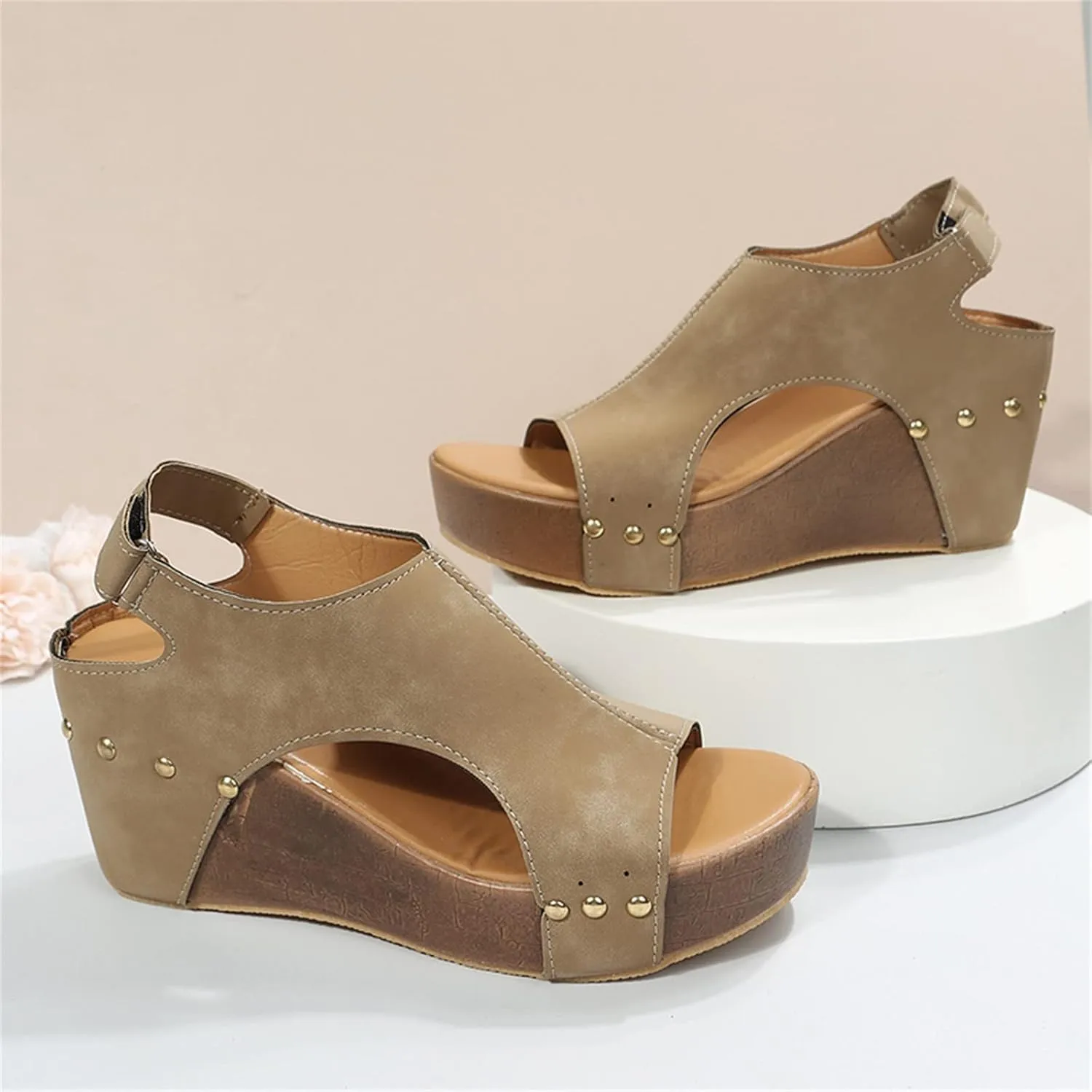 Eduavar Sandalias para Mujer, Women Sandals Dressy Leather Wedge Platform Sandals Open Toe Sandals Shoes