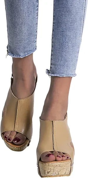 Eduavar Sandalias para Mujer, Women Sandals Dressy Leather Wedge Platform Sandals Open Toe Sandals Shoes