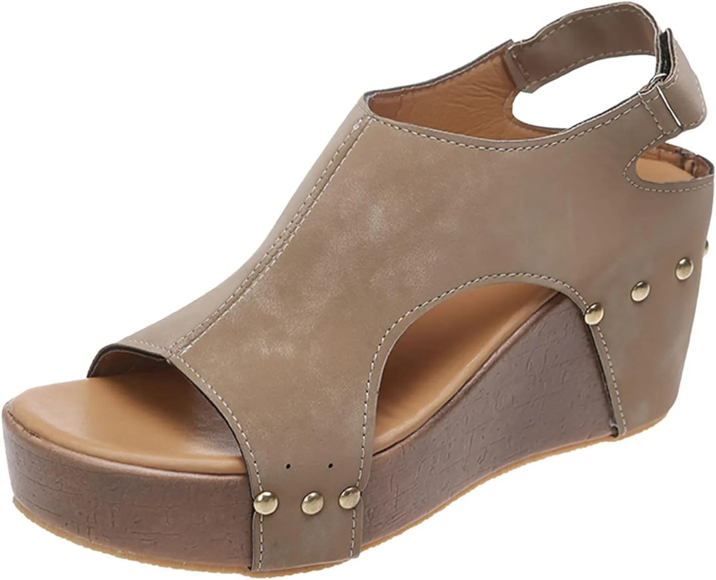 Eduavar Sandalias para Mujer, Women Sandals Dressy Leather Wedge Platform Sandals Open Toe Sandals Shoes