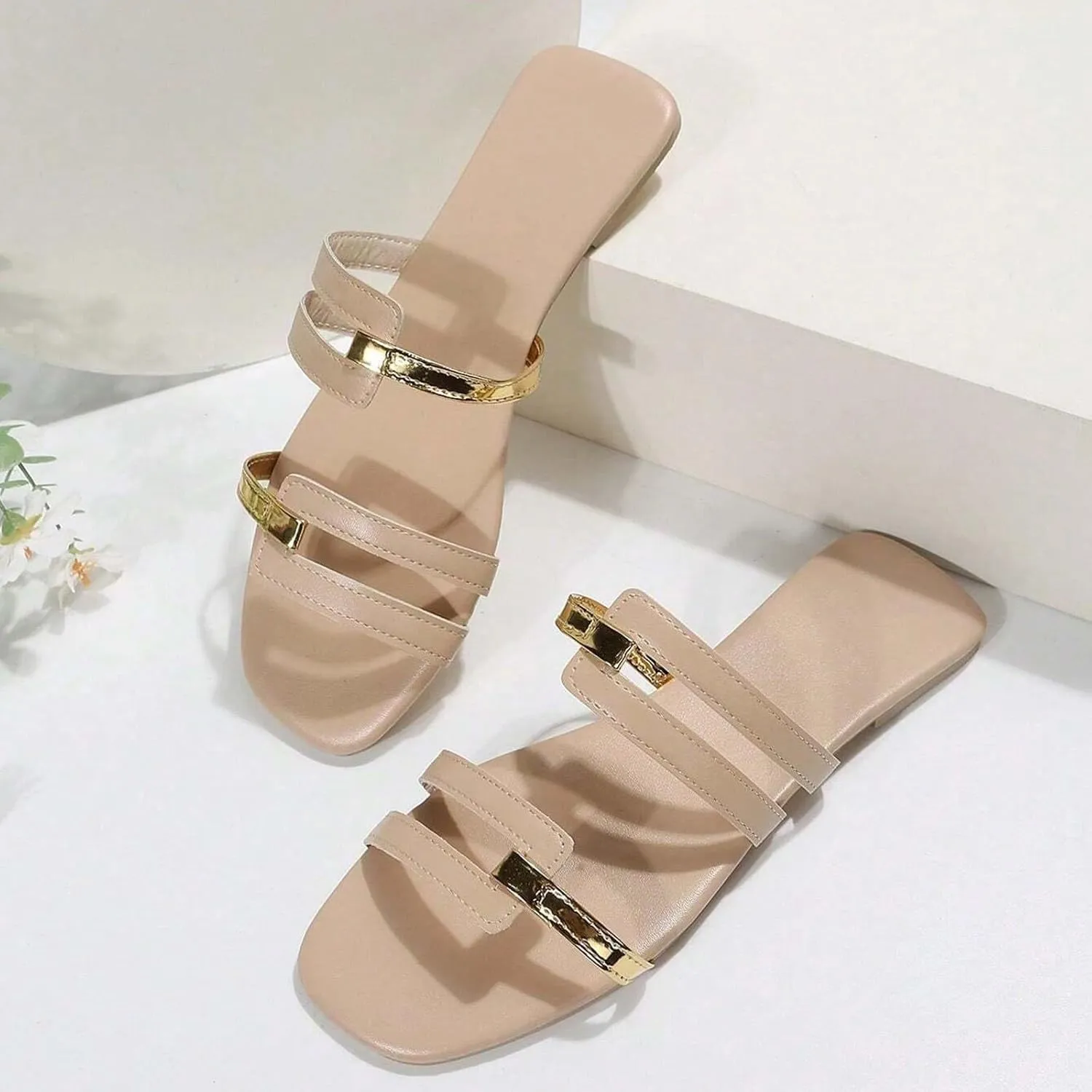 Eduavar Sandals for Women 2025 Womens Dressy Summer Flat Comfortable Fashion Beach Ladies Slides Leather Casual Slippers