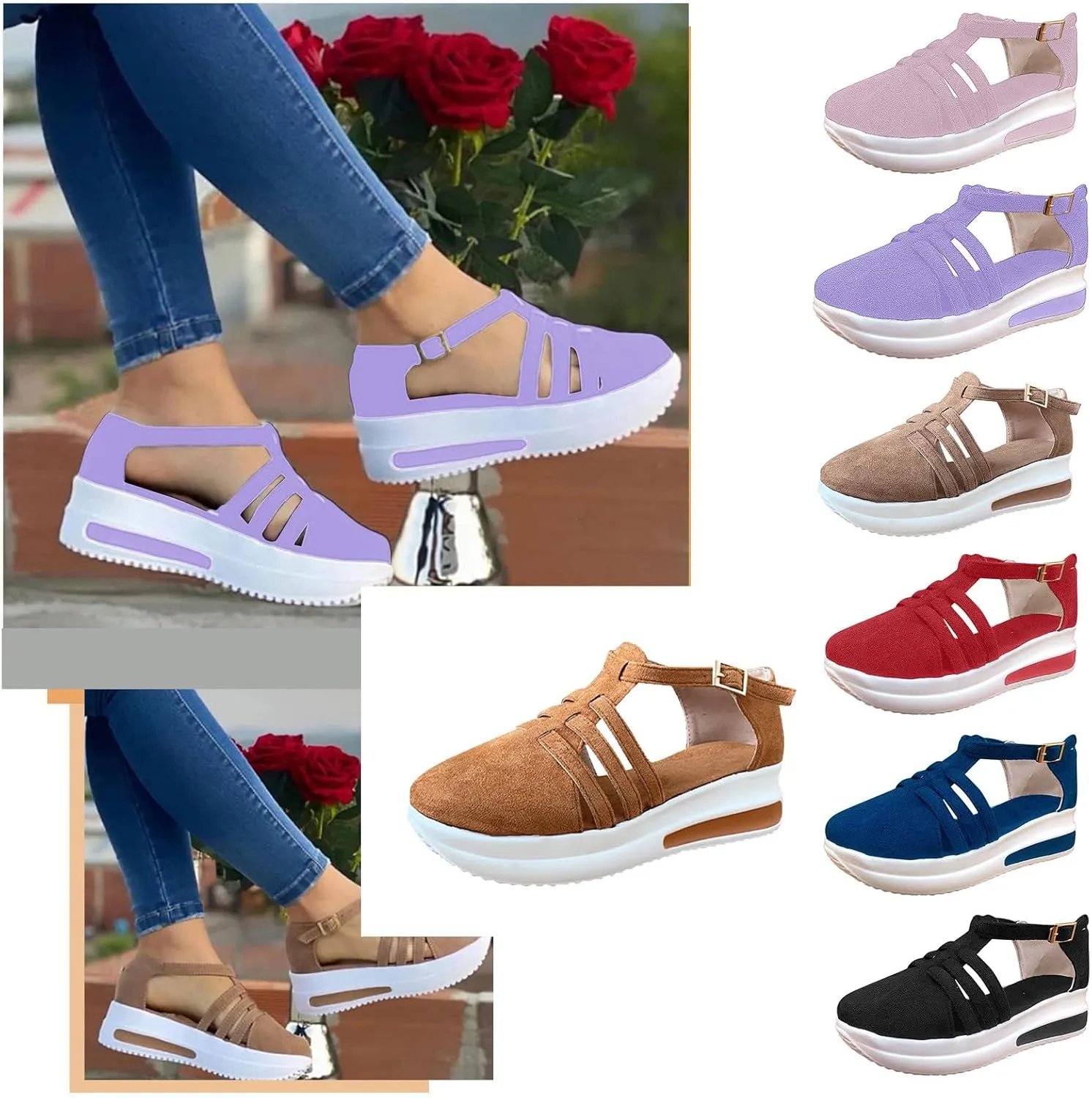 Eduavar Sandals for Women Casual, Sandals Women Summer Beach Sandals Black Sandals Flat Slippers Ring Toe Sandals