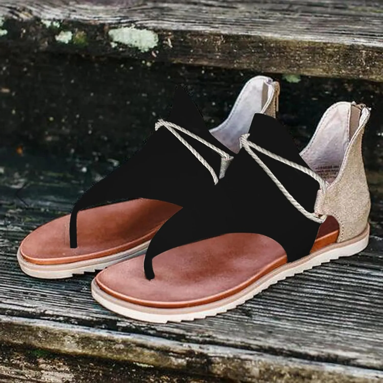 Eduavar Sandals for Women Casual Summer, Flat Sandals for Women Summer Beach Sandals Comfortable Open Toe Flip Flops Sandals