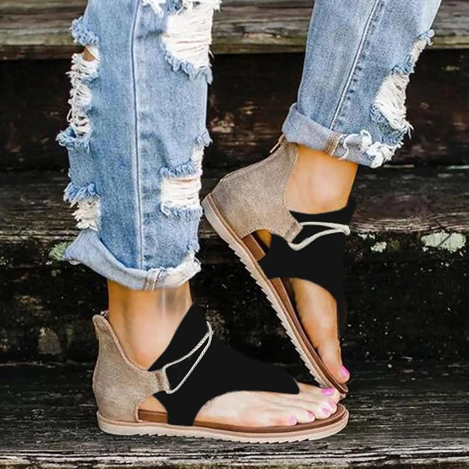 Eduavar Sandals for Women Casual Summer, Flat Sandals for Women Summer Beach Sandals Comfortable Open Toe Flip Flops Sandals