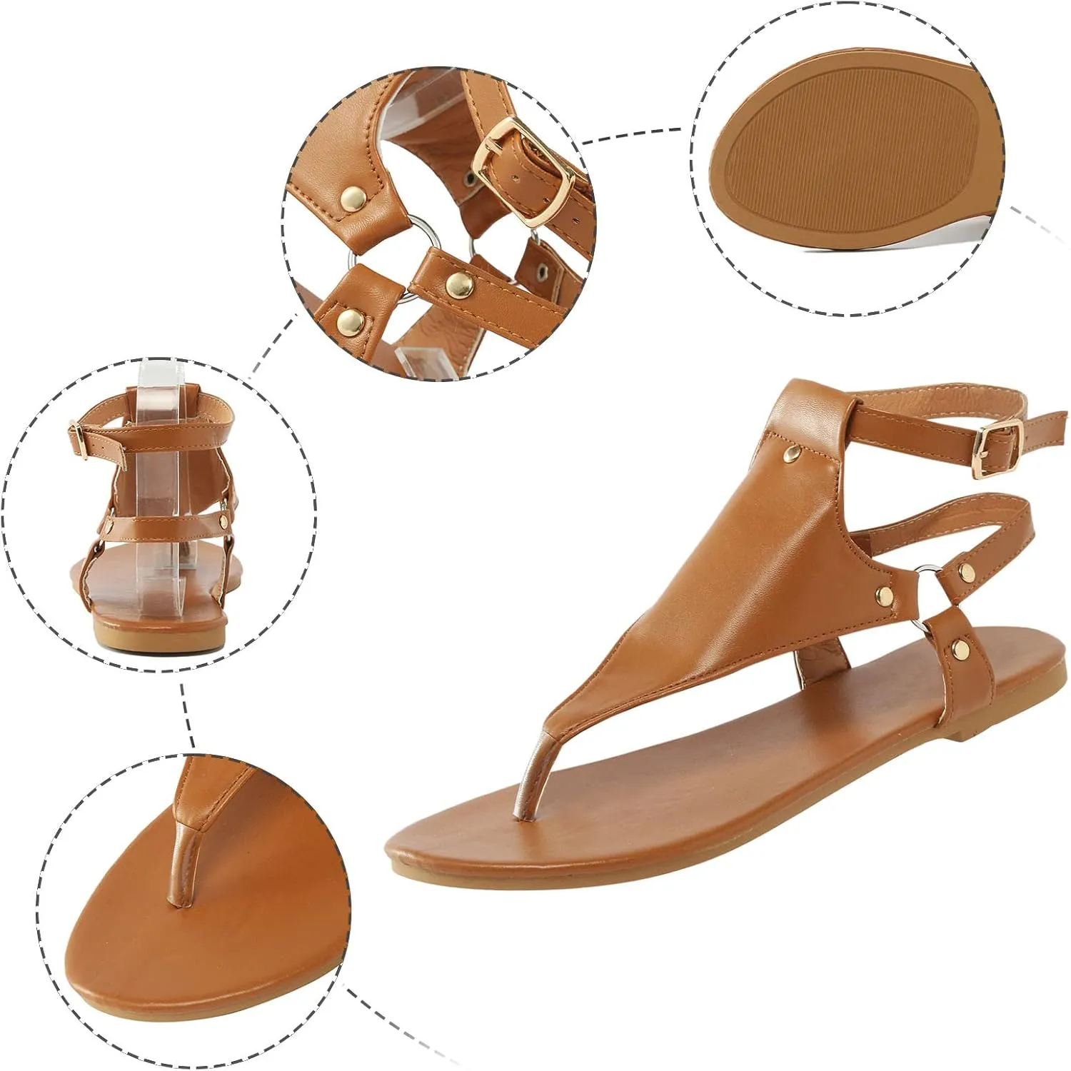Eduavar Sandals for Women Dressy Summer, Flat Sandals for Women Summer Beach Open Toe Flip Flops Sandals with Buckle Strap