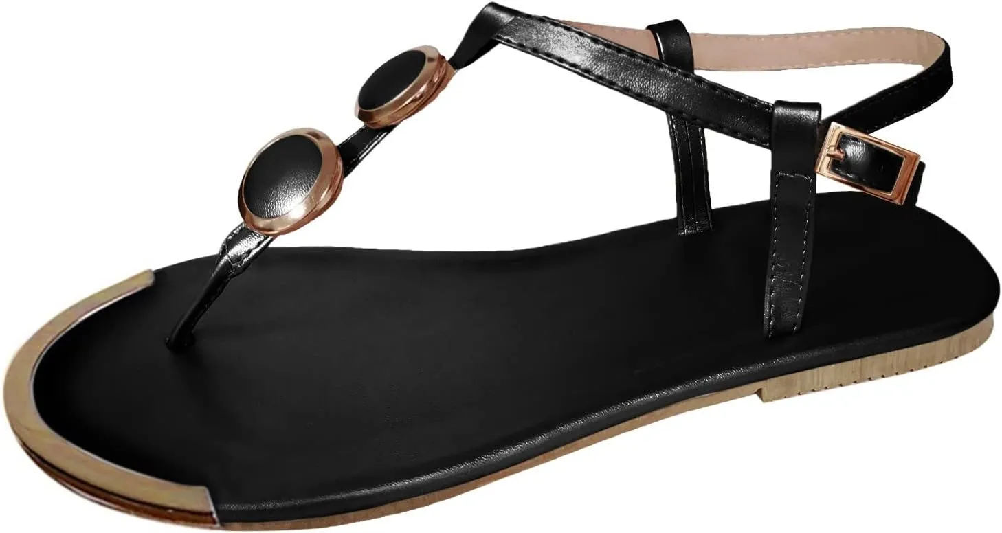 Eduavar Sandals for Women Dressy Summer, Sandals for Women Beach Sandals Breathable Buckle Rhinestone Open Toe Flat Sandals