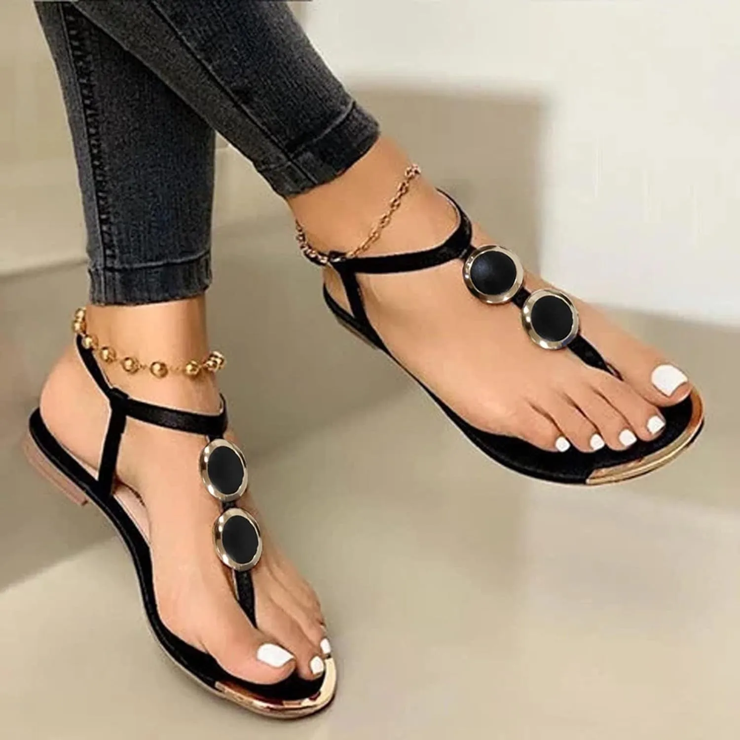 Eduavar Sandals for Women Dressy Summer, Sandals for Women Beach Sandals Breathable Buckle Rhinestone Open Toe Flat Sandals