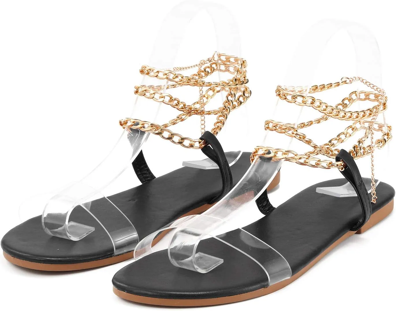 Eduavar Sandals for Women Dressy Summer, Womens Sandals Dressy Summer Beach Sandals Metal Chain Flat Sandals Comfy Sandals