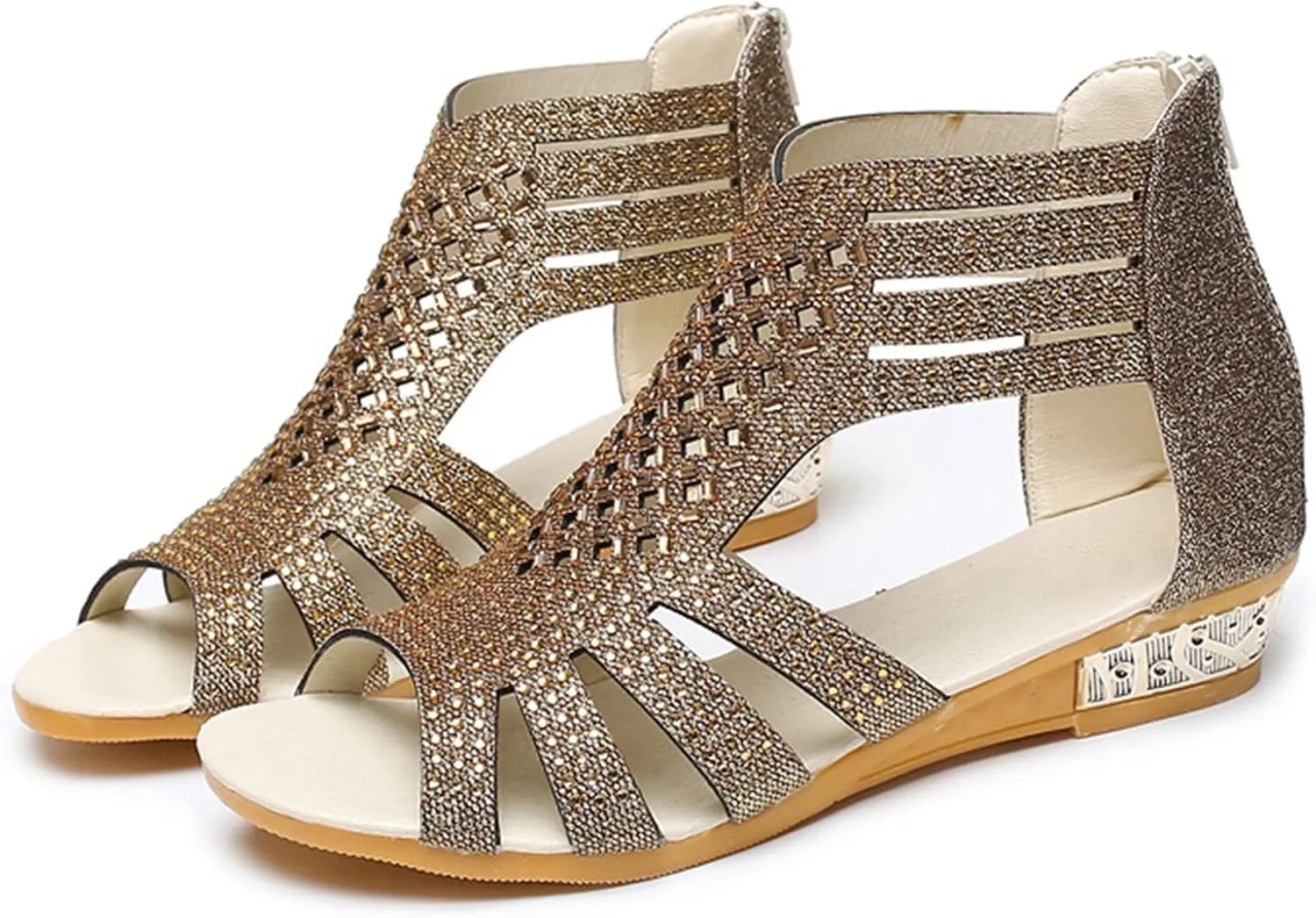 Eduavar Sandals for Women Dressy Summer, Womens Sandals Dressy Summer Beach Sandals Shoes Rhinestones Wedge Sandals