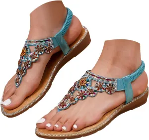 Eduavar Sandals for Women Dressy,Boho Sandals Womens Sandals Low Wedges Peep Toe Wrapped Sexy Cute Diamond Dressy Sandals