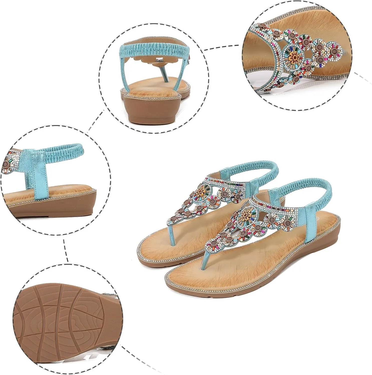 Eduavar Sandals for Women Dressy,Boho Sandals Womens Sandals Low Wedges Peep Toe Wrapped Sexy Cute Diamond Dressy Sandals