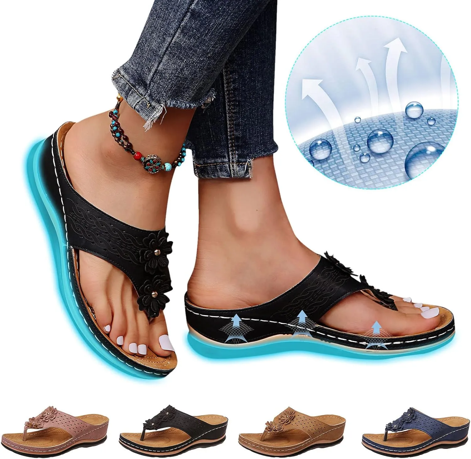 Eduavar Sandals for Women, Sandals Women Comfortable Flip Flops with Arch Support Summer Beach Sandals Slippers