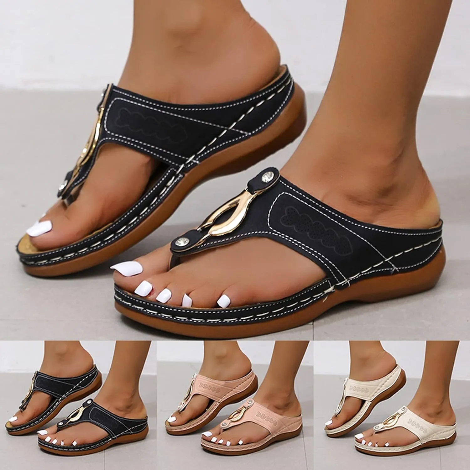 Eduavar Sandals Women Comfortable, Womens Sandals Casual Retro Open Toe Sandals Flip Flops Summer Beach Sandals Slippeprs