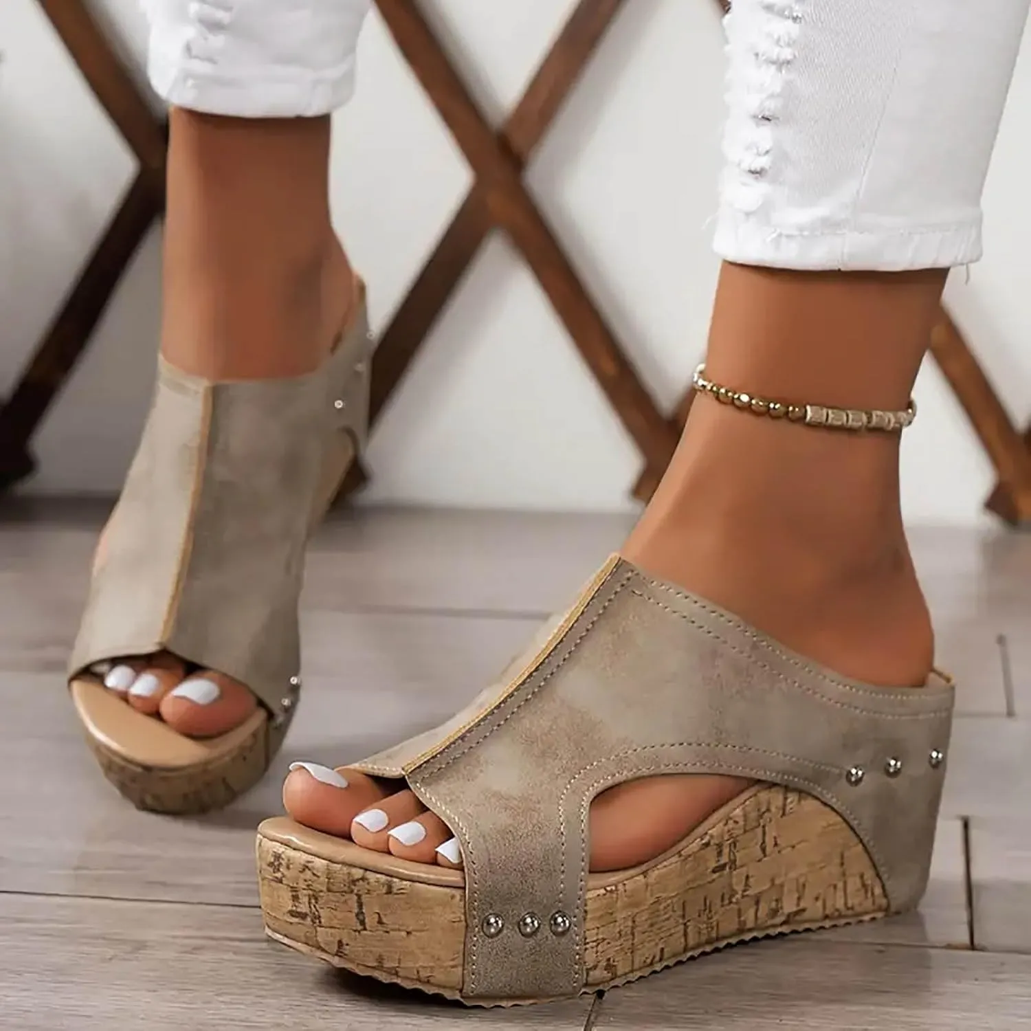 Eduavar Sandals Women Dressy Summer Flat, Sandals Women Fashion Dressy Ring Toe Platform Wedge Sandals Slip On Shoes