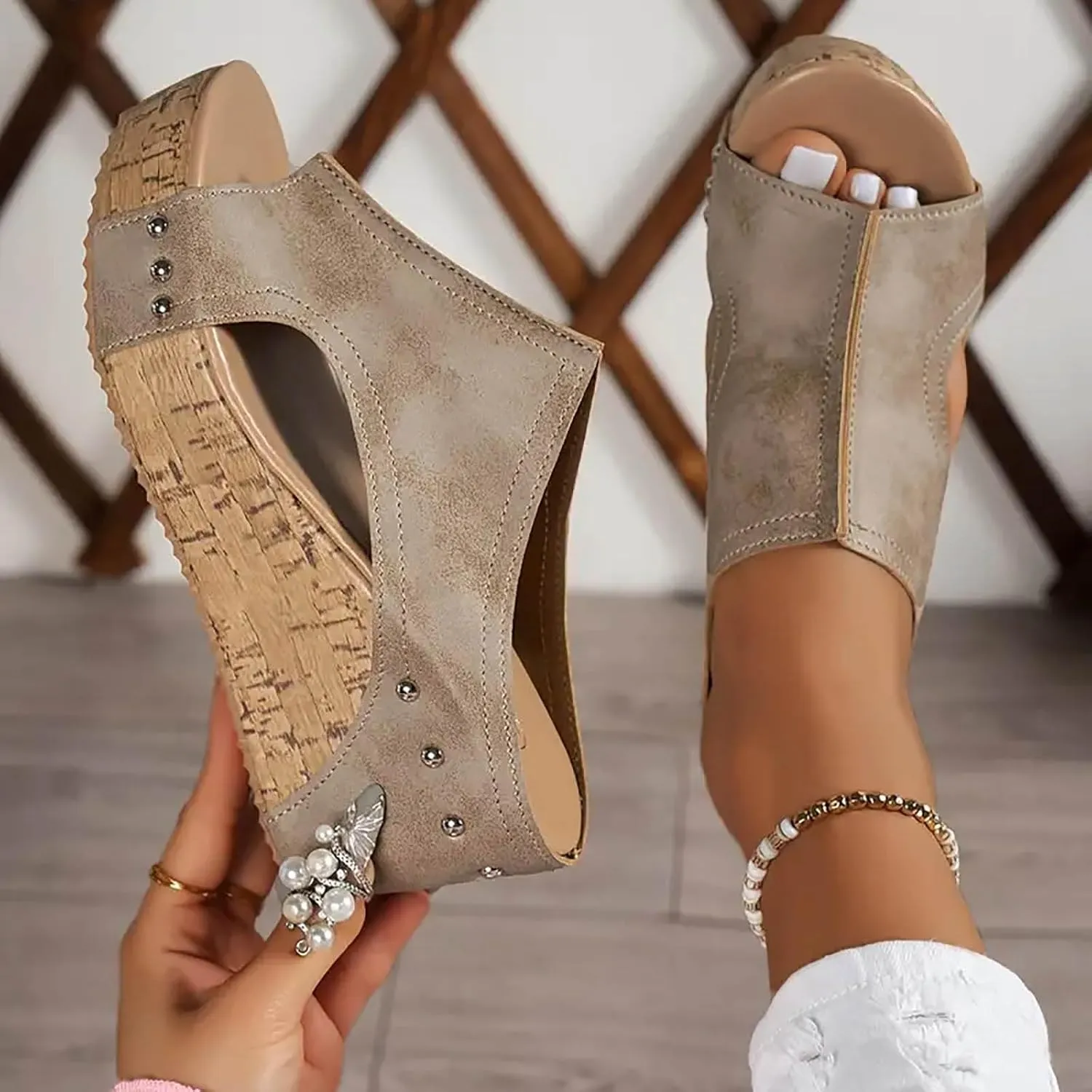 Eduavar Sandals Women Dressy Summer Flat, Sandals Women Fashion Dressy Ring Toe Platform Wedge Sandals Slip On Shoes