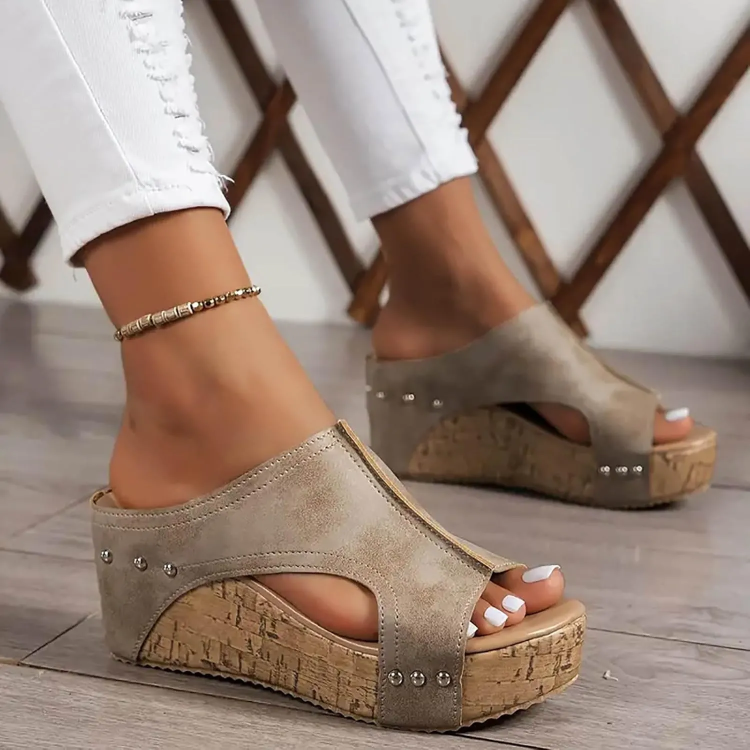 Eduavar Sandals Women Dressy Summer Flat, Sandals Women Fashion Dressy Ring Toe Platform Wedge Sandals Slip On Shoes