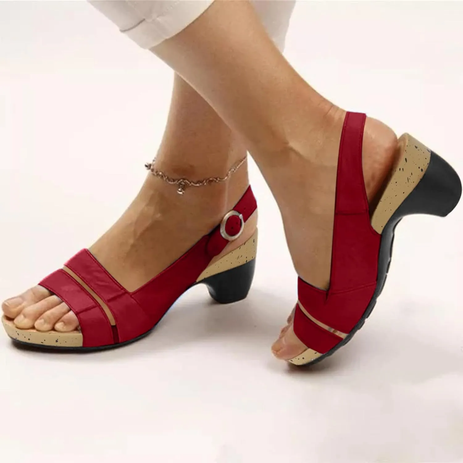 Eduavar Summer Sandals for Women, Orthopedic Sandals for Women Peep Toe Wedge Sandals Comfortable Ankle Strap Sandals