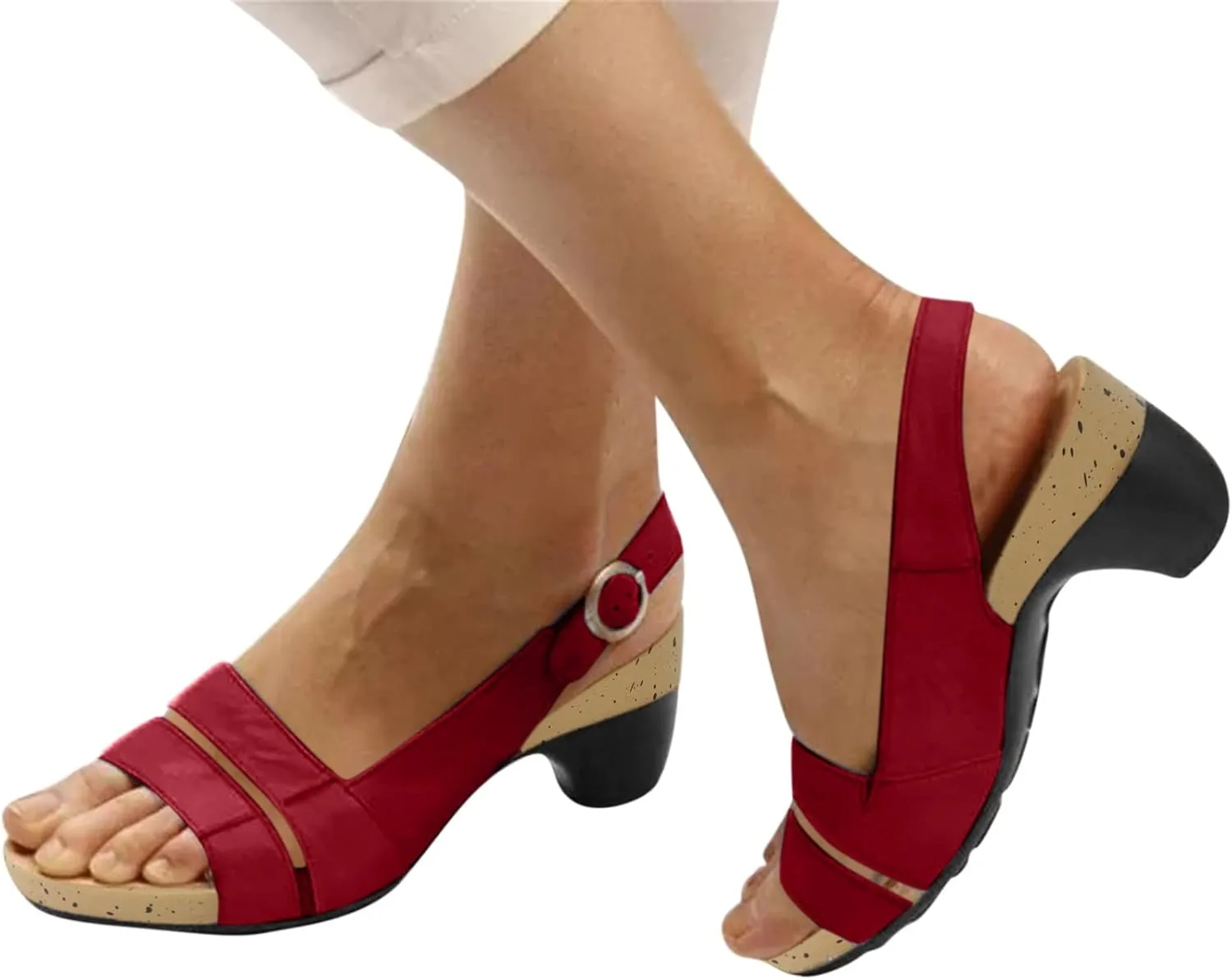 Eduavar Summer Sandals for Women, Orthopedic Sandals for Women Peep Toe Wedge Sandals Comfortable Ankle Strap Sandals