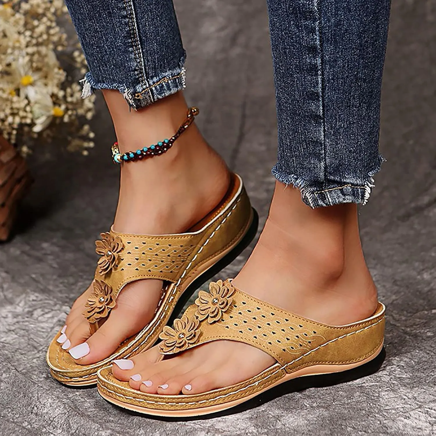 Eduavar Wedge Sandals for Women, Womens Sandals Dressy Summer Breathable Flip Flops Summer Beach Sandals Slippers