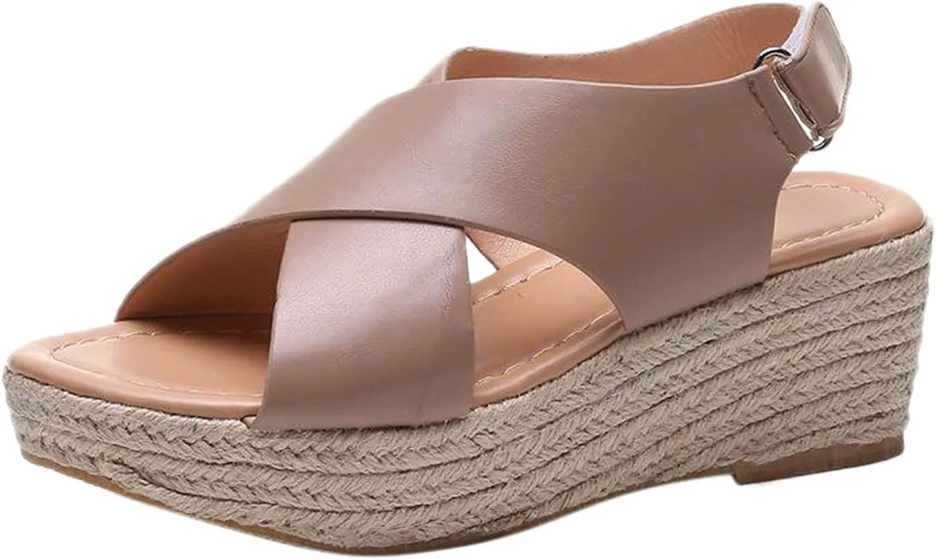 Eduavar Womens Sandals Dressy, Sandals for Women Dressy Wedge Platform Sandals Summer Buckle Ankle Strap Sandals