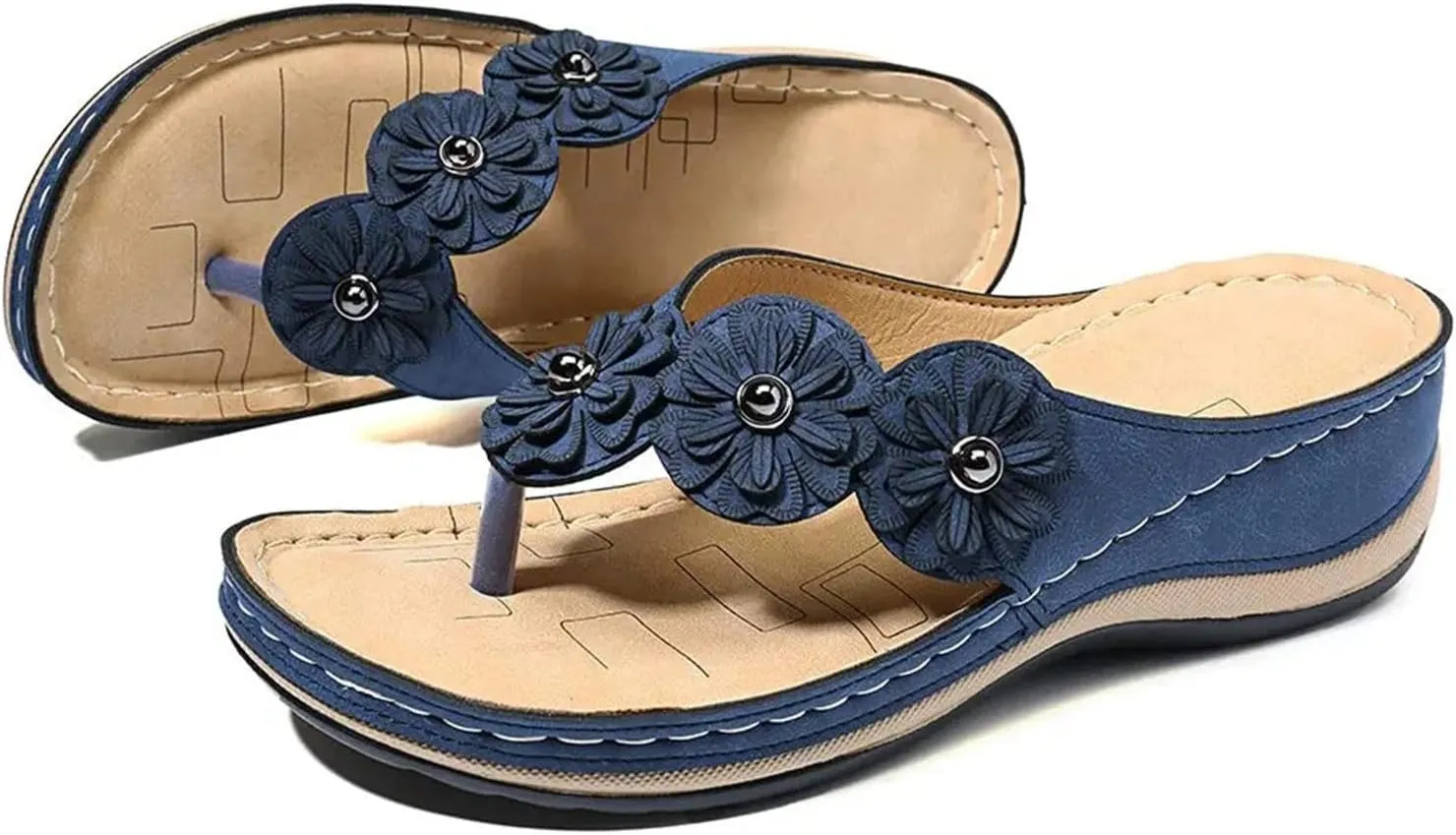 Eduavar Womens Sandals Dressy, Sandals Women Dressy Summer Beach Flip Flops Comfy Flat Sandals with Arch Support