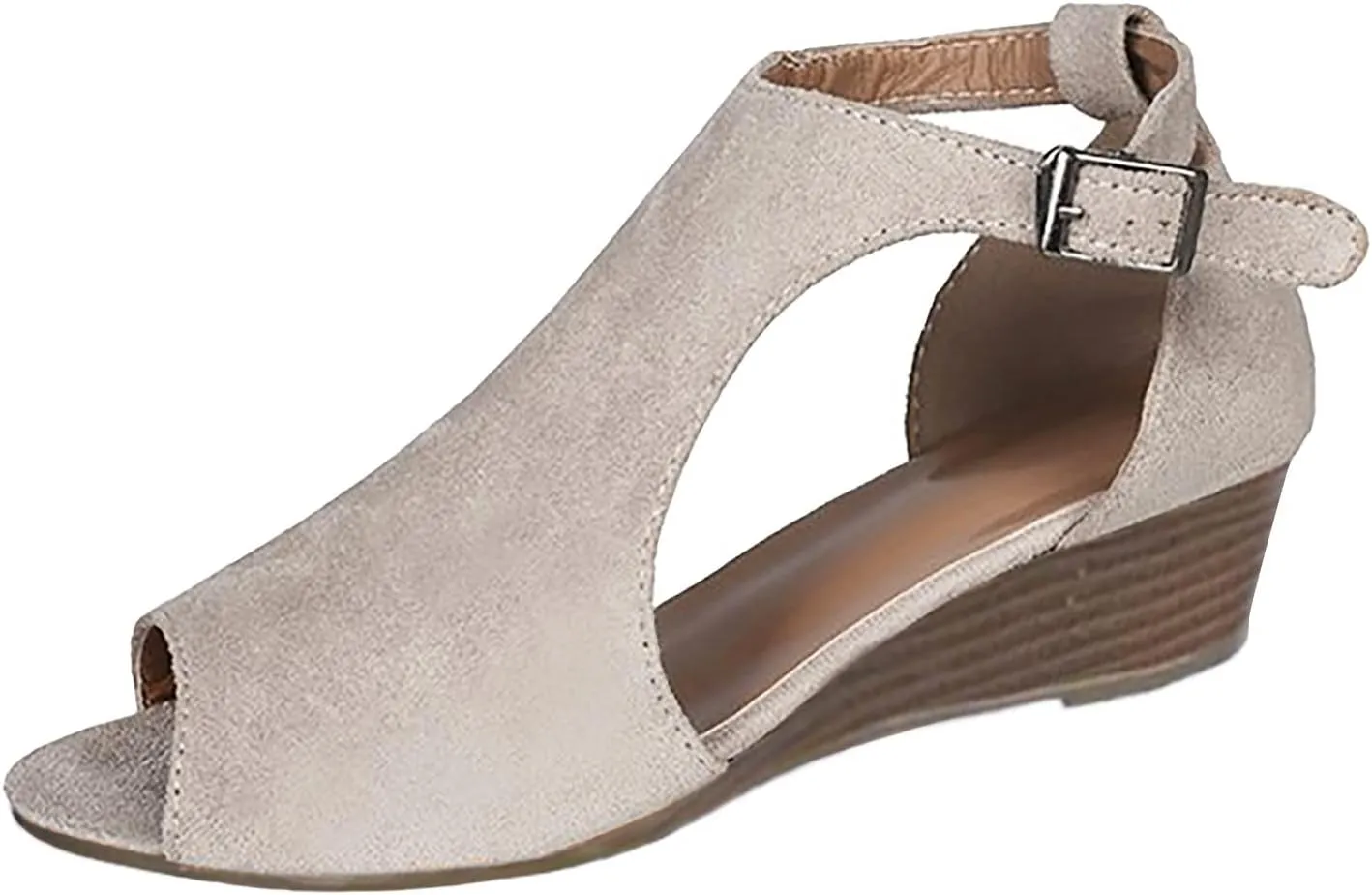 Eduavar Womens Sandals Dressy, Women Sandals Comfortable Fish Mouth Peep Toe Ankle Strap Wedge Sandals Shoes