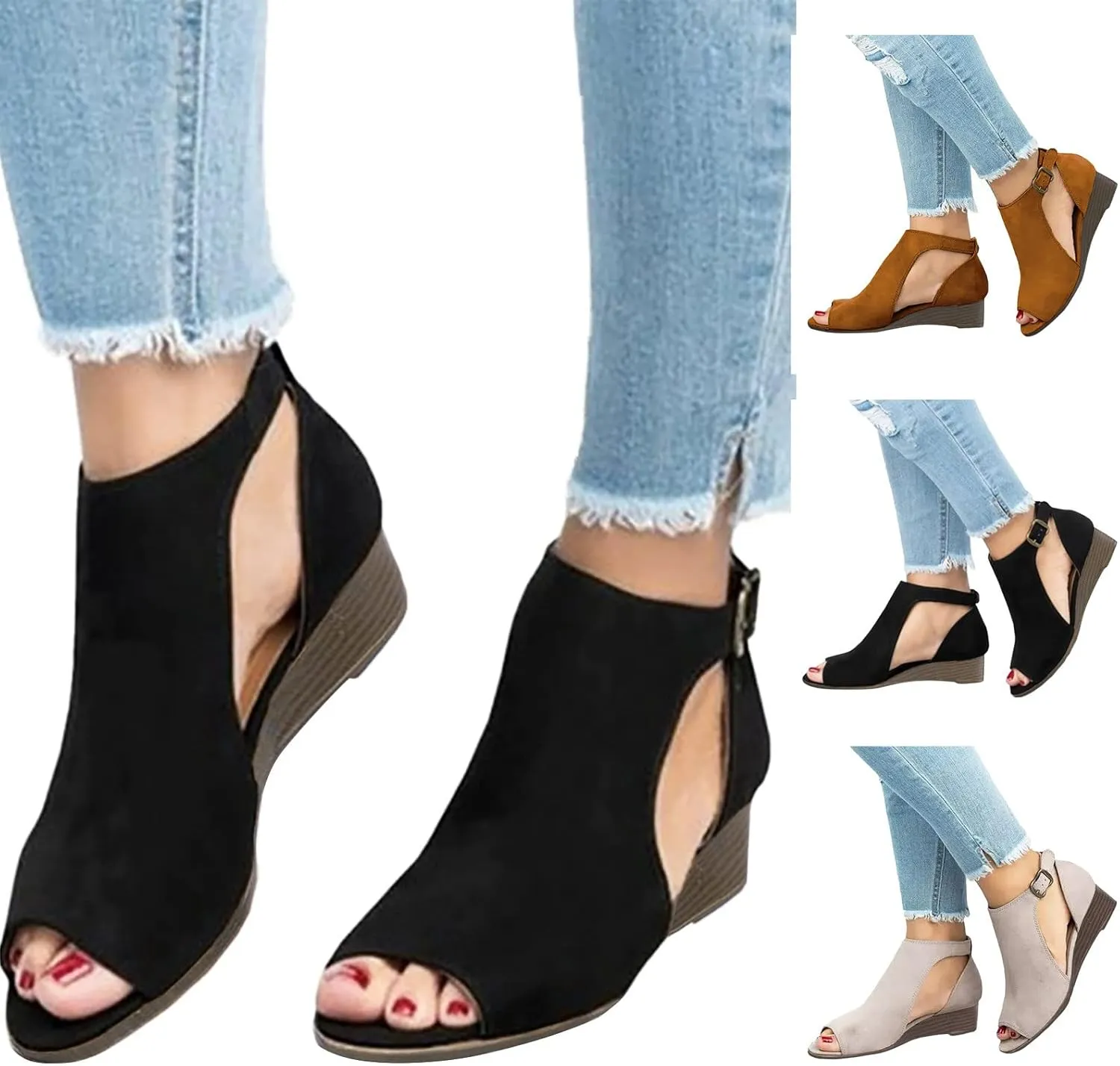 Eduavar Womens Sandals Dressy, Women Sandals Comfortable Fish Mouth Peep Toe Ankle Strap Wedge Sandals Shoes