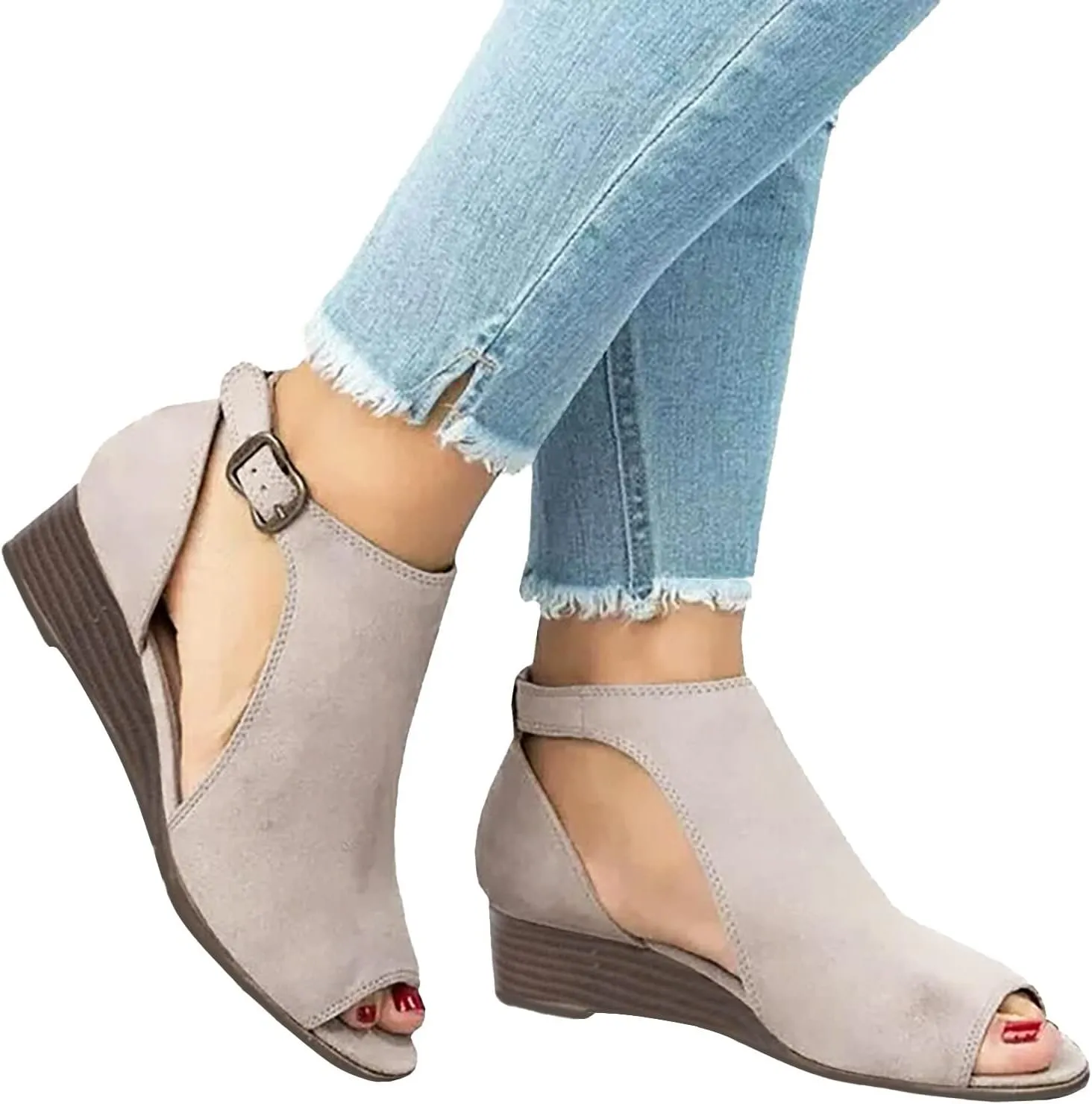 Eduavar Womens Sandals Dressy, Women Sandals Comfortable Fish Mouth Peep Toe Ankle Strap Wedge Sandals Shoes