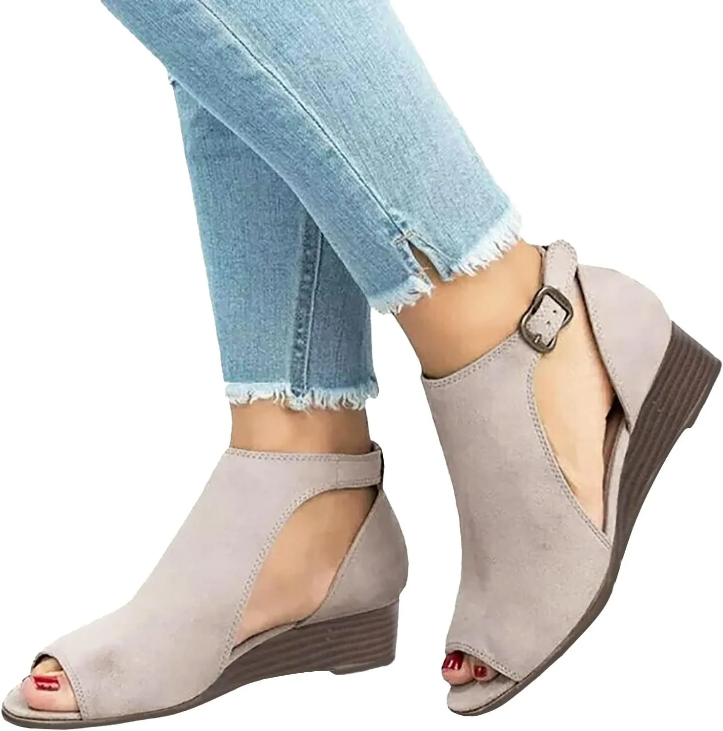 Eduavar Womens Sandals Dressy, Women Sandals Comfortable Fish Mouth Peep Toe Ankle Strap Wedge Sandals Shoes