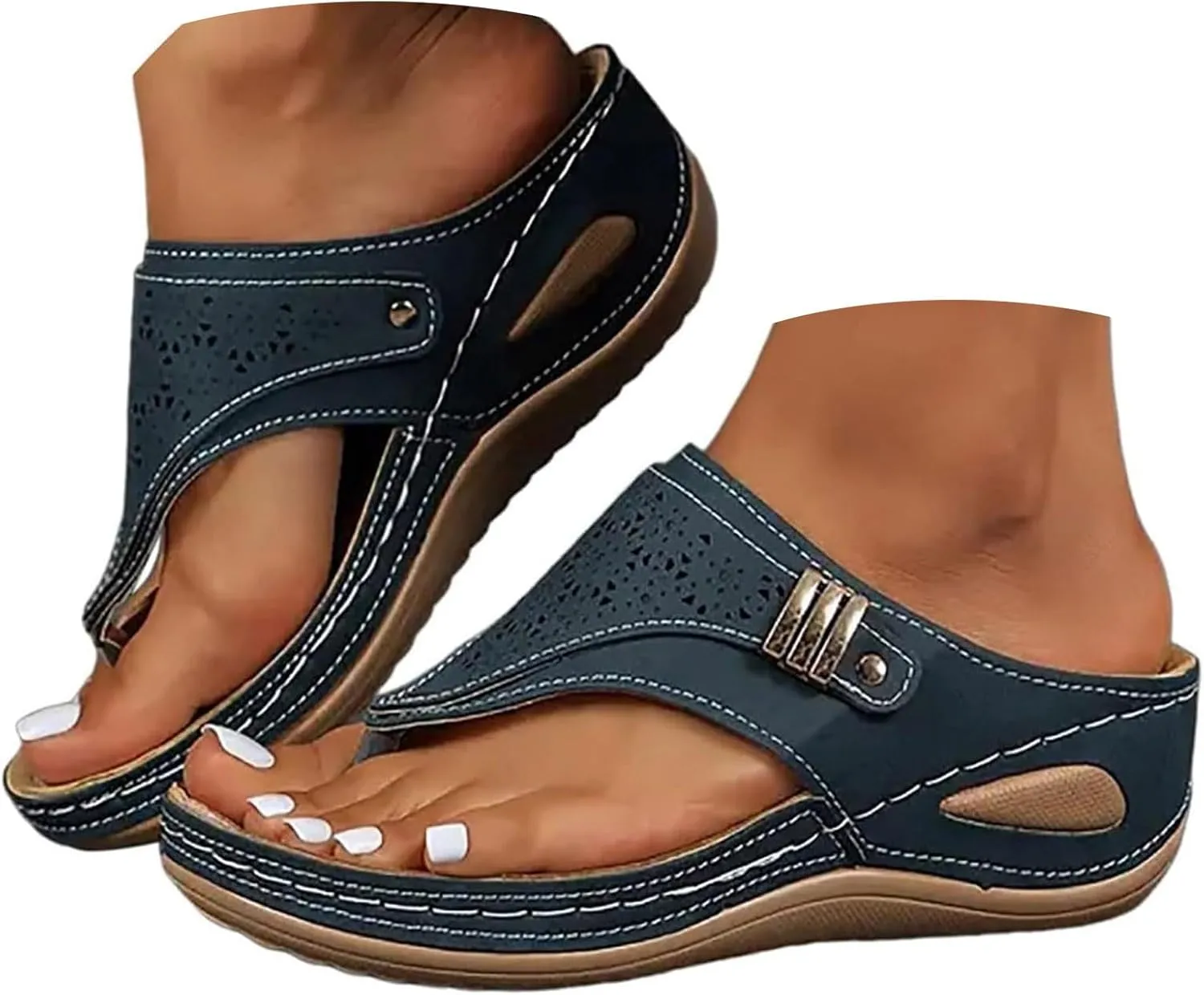 Eduavar Womens Sandals Slip On with Arch Support Orthopedic Comfortable Flip Flops Cushion Footbed Platform Thong Sandals